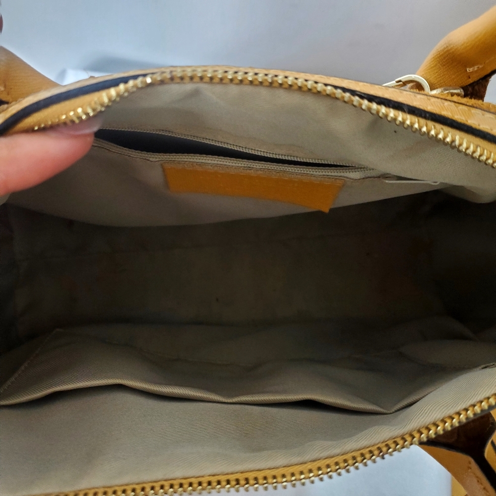 Mustard Yellow Croc-Embossed Suede Satchel Handbag - Picture 9 of 10
